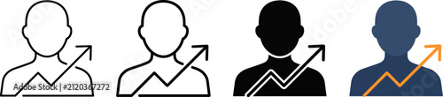 Human silhouette with upward trending graph during business growth concept in vector style