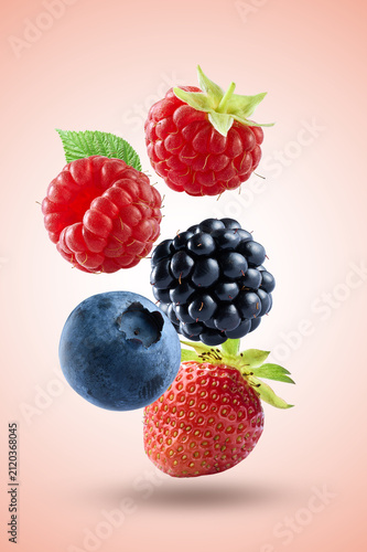 Fly mix berries on white background