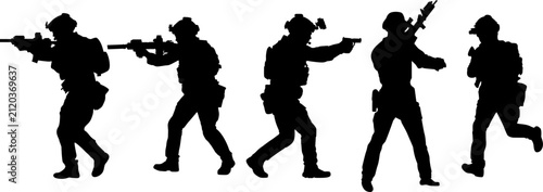 Konstfotografi Black Silhouette of Special Forces Operatives in Combat Stance and Position