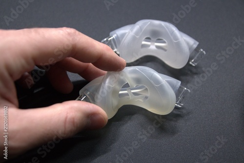 Broken nasal CPAP mask or broken nasal CPAP cradle cushion needs replacement for efficient sleep apnea disorder therapy.
Cracked CPAP nose mask cushion causes leakage and insufficient snoring therapy.