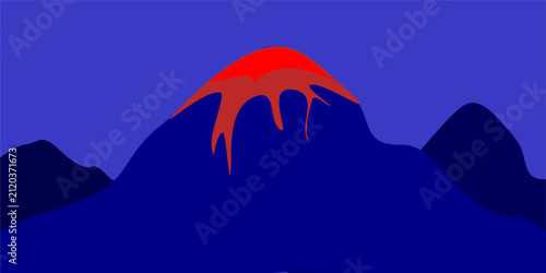 Fotografie An imaginative vector illustration of a volcanic eruption background, complete with the silhouettes of small mountains in the distance