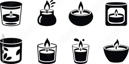 Collection of various stylized candle icons with transparent background