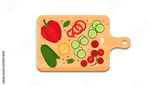 Colorful illustration of a fruit and vegetable basket.
