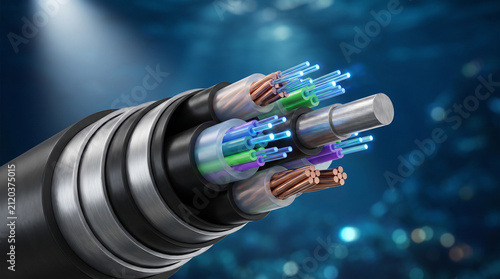 Cross Section of Armored Subsea Fiber Optic Transatlantic Cable