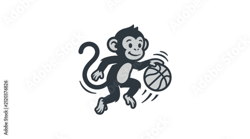 Photography Monkey Playing Basketball Cartoon Character.