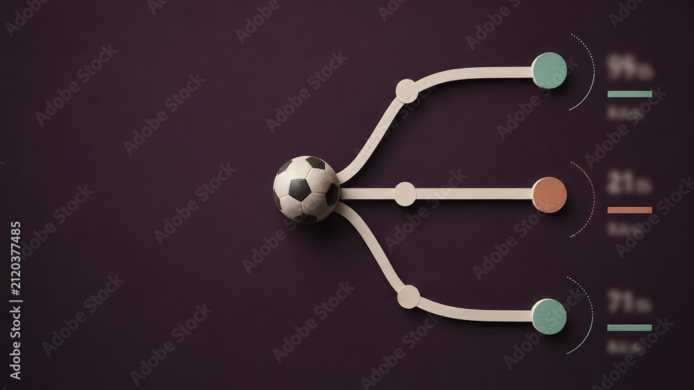 Fototapeta premium sports football data comparing three tactical pathways, alternative match scenarios and projected outcomes from a single starting point