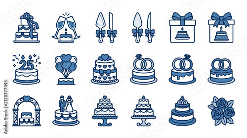 Wedding cake and gift icons.