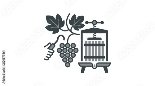 Wine Barrel and Grapes Icon.