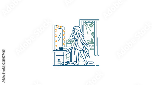 Woman Getting Ready in Bathroom.