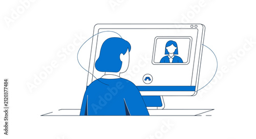 Woman on video call with laptop.