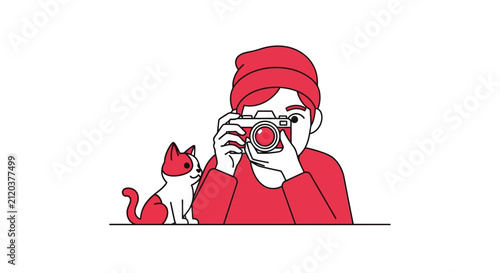 Woman taking photo with her cat.