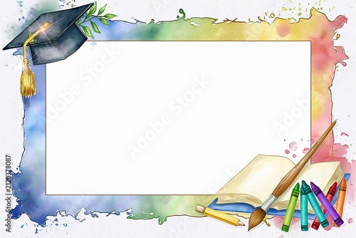 Watercolor Graduation Background with Books and Leaves