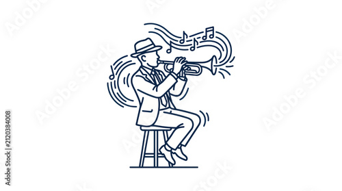 Konstfotografi Man playing a trumpet sitting down.
