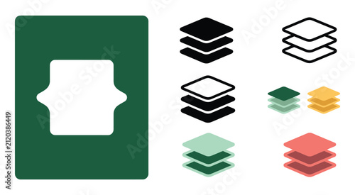 Canvas Print Title 1: Layer vector icons featuring black line symbols representing levels, tiers, floor structures, interface design, architecture concepts, and data hierarchy visualization