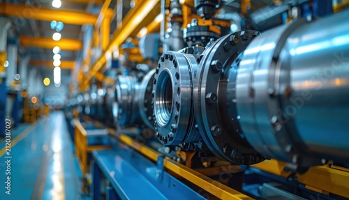 Large Metallic Industrial Pipeline Extending Through Modern Factory Interior