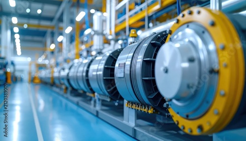 Large Silver Industrial Turbine Assembly Installed in Modern Factory Facility