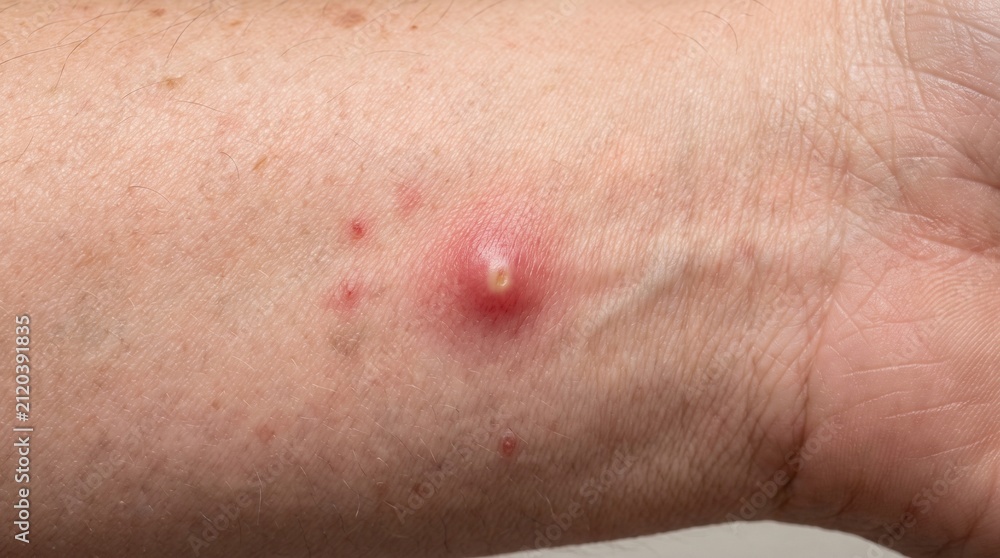 Fototapeta premium Furunculosis Bacterial Boil Skin Infection Realistic Clinical Dermatology Close Up Photograph