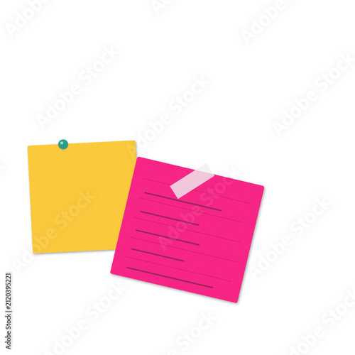 Pink and yellow adhesive notes with push pin adhesive reminder stationery document reminders information as PNG element