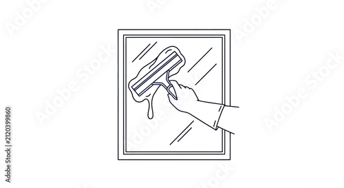 Hand using squeegee tool to clean window pane