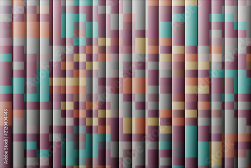 A geometric mosaic wallpaper composed of vertical columns filled with a pixelated pattern of colorful square blocks in muted earth tones.
