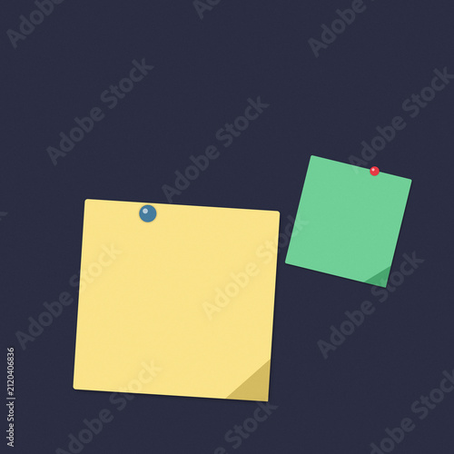 Obraz na płótnie Yellow and green sticky notes pinned on a dark blue background for office remind