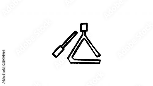 Hand drawn 4K triangle percussion doodle animation with boiling line motion. Frame by frame outline on black and green screen backgrounds, perfect for orchestral chime, metal ring, and sound.
