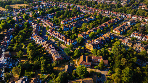Photography Aerial view of residential streets in North London neighborhood