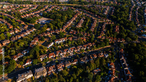 Fotografía Aerial top view of suburban houses and green trees in Finchley