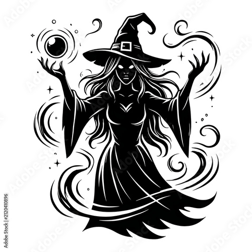 Fotografie Dark Ghost Witch Halloween Silhouette PNG with Transparent Background Clipart
