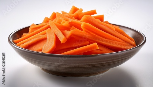 Fresh Carrot Strips In Ceramic Bowl On White Background Carrot Sliced
