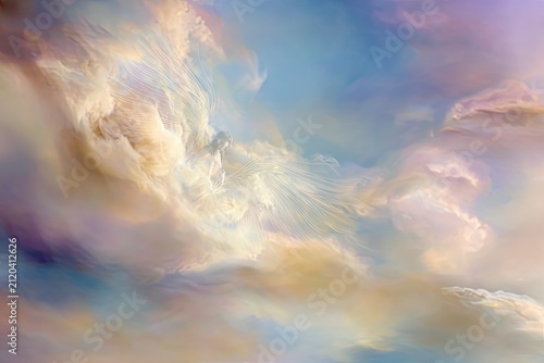Ethereal swirling clouds of pastel colors, luminous, and dreamlike