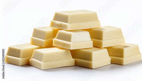 Cubes Of White Chocolate Bar Isolated On White Background