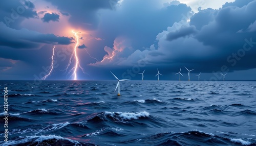 A dramatic seascape at night under an intense storm