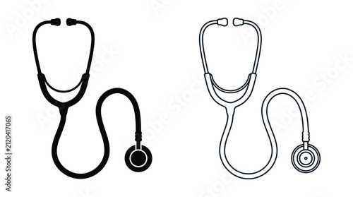 Fotografía Stethoscope Illustration Black And White Vector Graphic On A White Background
