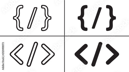 Programming code symbols for software development and web design.