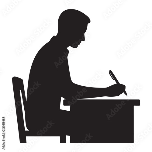 Cuadro en lienzo Person writing letter vector silhouette clip art abstract logo concept illustrat