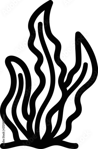 Black and white illustration of seaweed, simple line drawing.