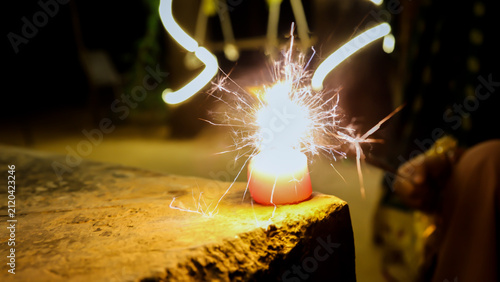 Spectacular Sparkler Firework Creating Spark Shower During Diwali Celebration