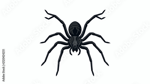 Illustration of a black spider with eight legs on a white background
