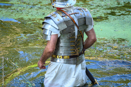 Obraz na plátně Roman soldier crossing the Lethes River at Xinzo de Limia The Concept of histori