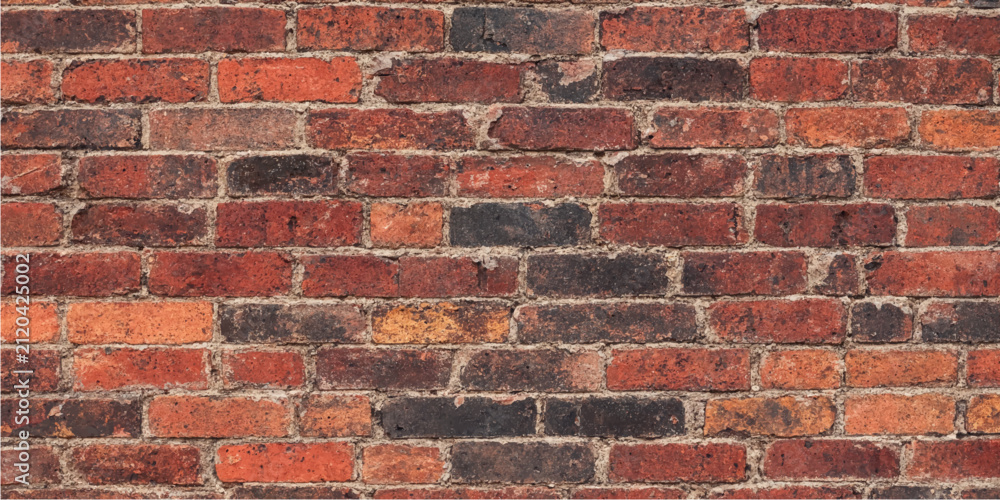 Fototapeta premium Old red brick wall texture background with rustic weathered masonry for vintage architectural design
