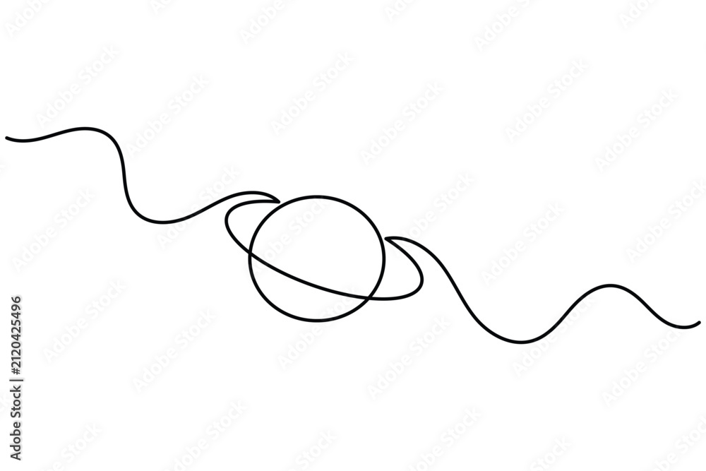 Obraz premium Saturn continuous one line art editable stroke minimal line drawing vector