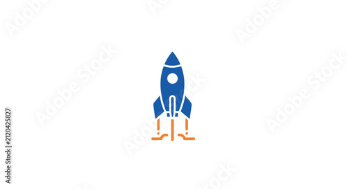A simple blue rocket icon isolated on a clean white background