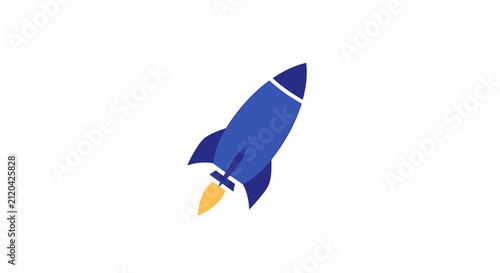A simple blue rocket icon flying upwards against a plain white background
