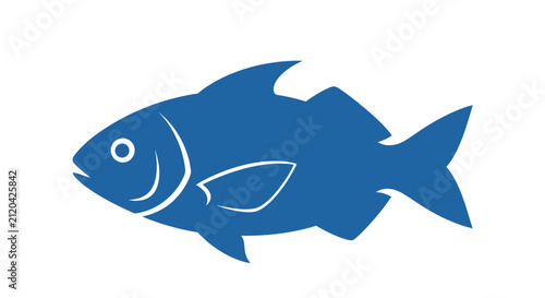 A simple blue silhouette of a fish isolated on a white background