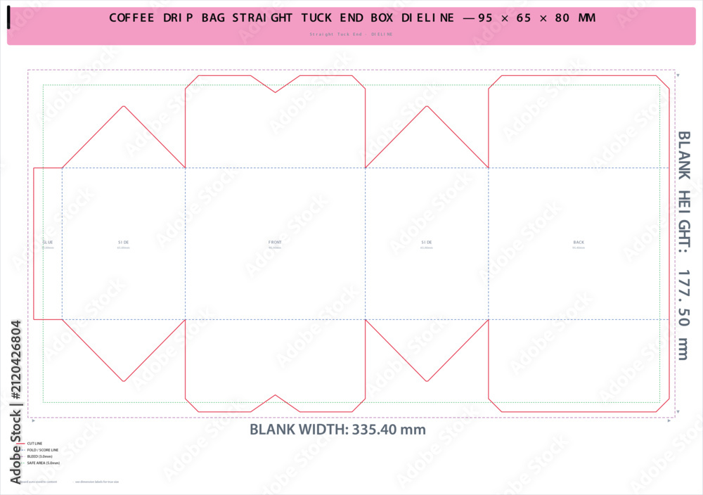 Obraz premium Technical Die-Cut Box Packaging Template for Coffee Bags with Fold Lines and Dimensions