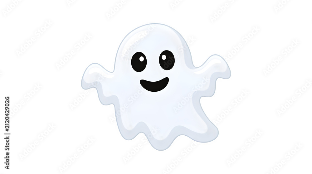 Fototapeta premium Friendly cartoon ghost character, happy Halloween spirit, cute spooky apparition, playful phantom illustration for festive design isolated on Transparent Background