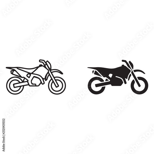 фотографія Motocross dirt bike vector icons with outline and solid silhouette styles for of