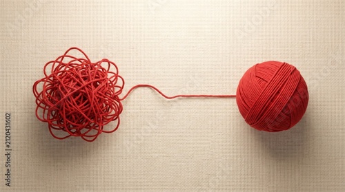 Tangled Red Yarn Transforming Into Order Concept of Calming Anxiety
