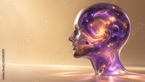 Glass Head Silhouette With Cosmic Galaxy Inside, Mind Universe Mental Wellness Concept